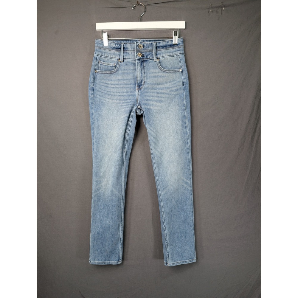 White House Black Market Extra High Rise Slim Straight Jeans Light Wash Size 0